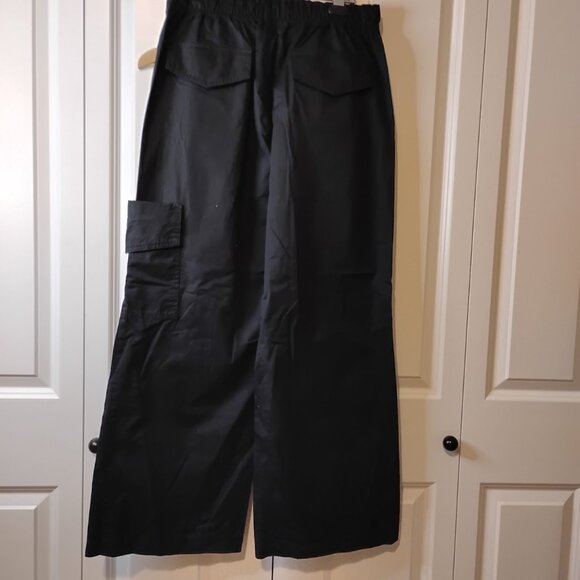 Zara Women's Black Drawstring Wide Leg Cargo Pocket Trouser Pants Size M - Picture 2 of 6